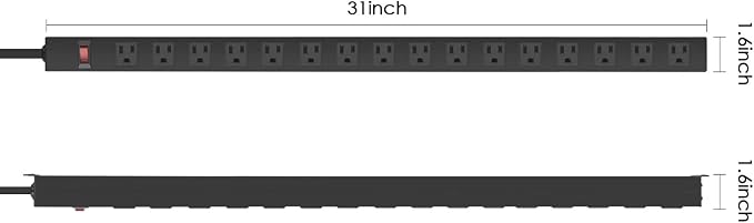 HHSOET Metal Wall Mount Power Strip, 16 Outlets, 3 FT SJT 3/C 14AWG Power Cord - Image 2