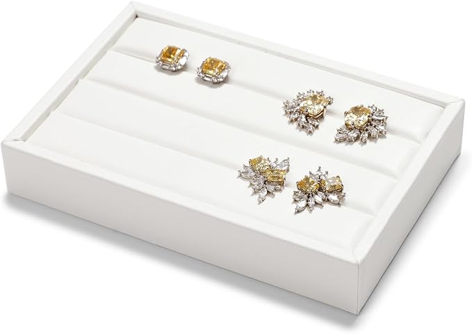 White PU Leather 3-Slots Jewelry Ring Display Tray Showcase Small Jewelry by Woodten