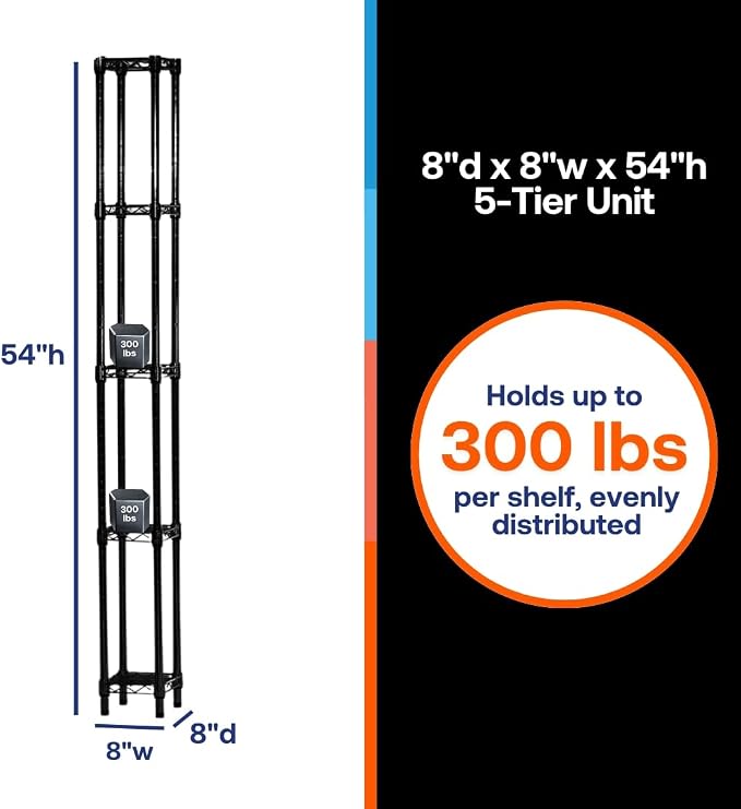 Shelving Inc. 8" d x 8" w x 54" h Black Wire Shelving - Image 2