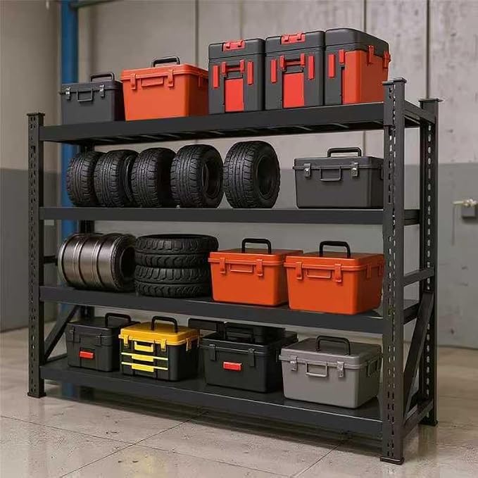 59" W Garage Shelving Heavy Duty, 4 Tier Metal Garage Shelves Adjustable - Image 2