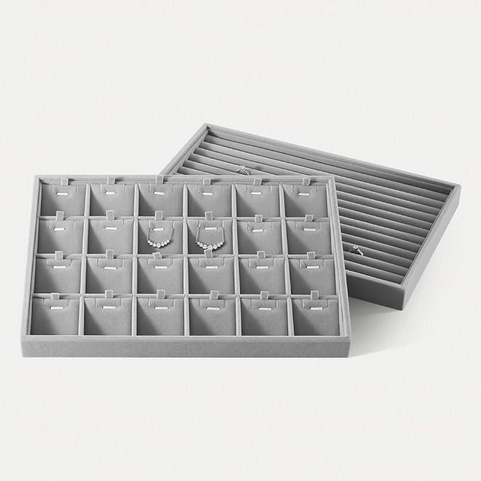 Velvet Necklace Display Tray, Stackable 24 Grid Insert Pendant Necklaces - Image 6