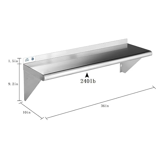 ROCKPOINT Stainless Steel Shelf 10 x 36 Inches 240lb, NSF Metal Commercial - Image 2