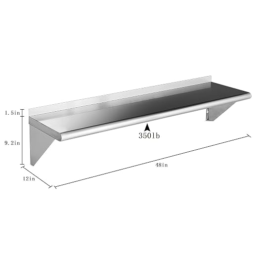 ROCKPOINT Stainless Steel Shelf 12 x 48 Inches 350lb, 2 Pack NSF Commercial - Image 2