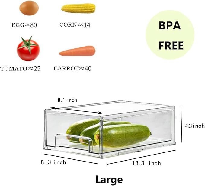 Mano 2Pack Clear Fridge Drawers Pull Out Stackable Refrigerator Drawer - Image 5