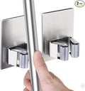 HANZE 2 Pack Stainless Steel Mop Broom Holder Organizer, Self Adhesive Wall by HANZE