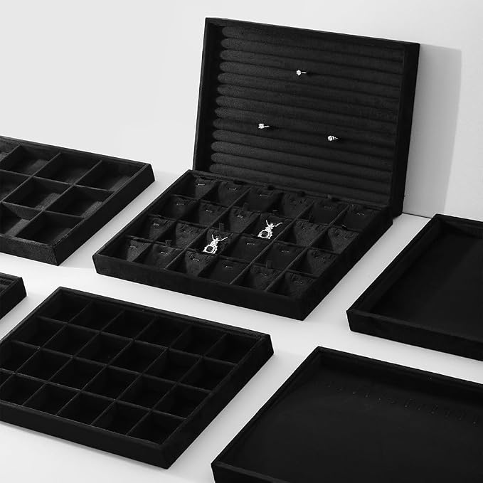 Velvet Stackable Jewelry Display Tray, 24 Grid Earring Ring Storage Tray - Image 7