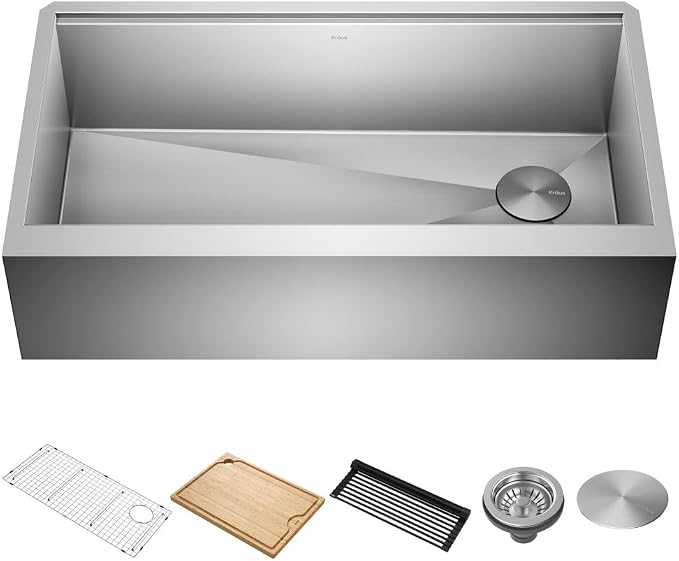 KRAUS Kore 36-Inch Farmhouse Workstation 16 Gauge Single Bowl Stainless Steel by KRAUS