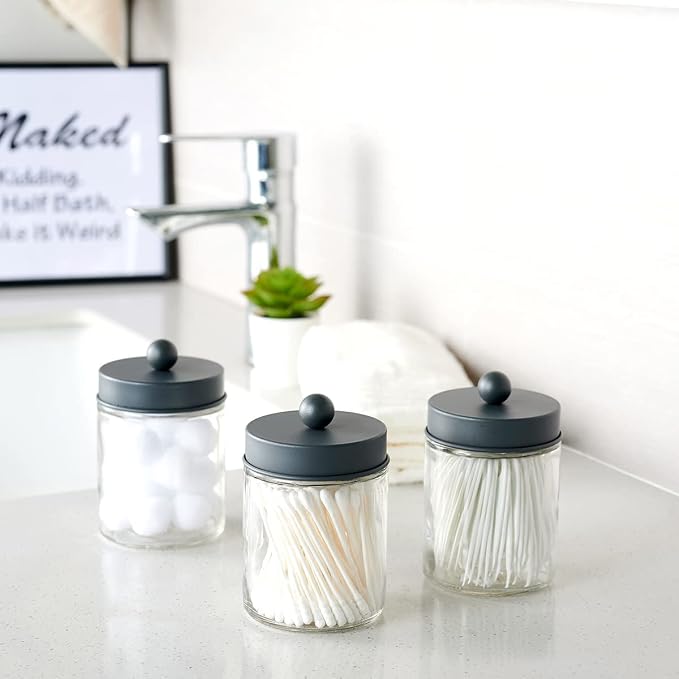Amolliar 6Pc Apothecary Jars Bathroom Vanity Organizer- Rustic Farmhouse Decor - Image 2