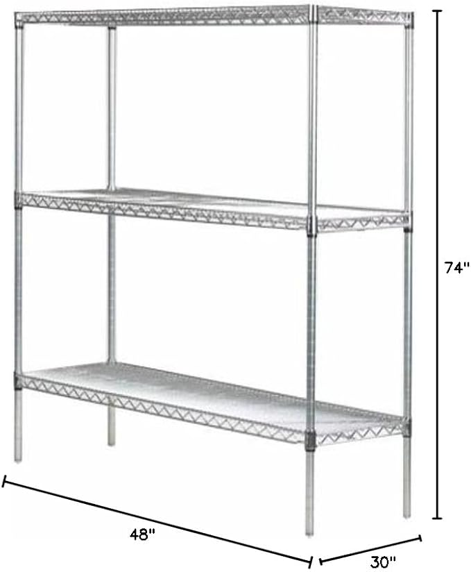 Omega 30" Deep x 48" Wide x 74" High 3 Tier Chrome Starter Shelving Unit - Image 2