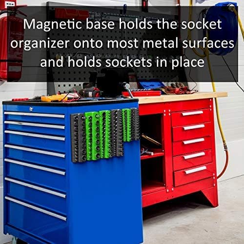 Olsa Tools Magnetic Socket Organizer | 1/2-inch Drive | SAE | Green | Holds 16 - Image 6