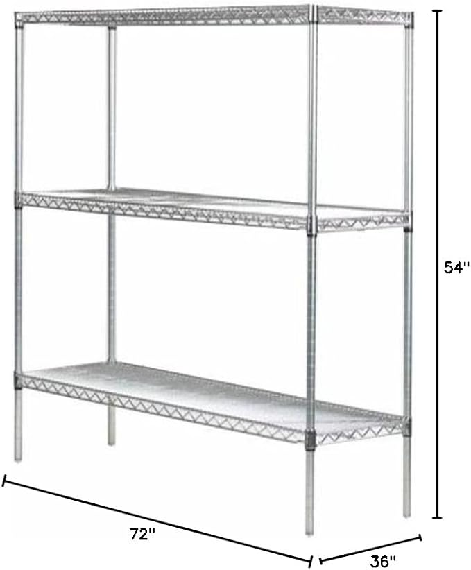 Omega 36" Deep x 72" Wide x 54" High 3 Tier Chrome Starter Shelving Unit - Image 2