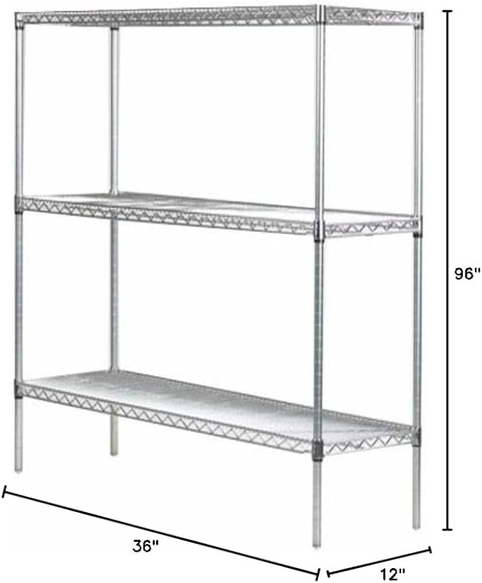 Omega 12" Deep x 36" Wide x 96" High 3 Tier Chrome Starter Shelving Unit - Image 2
