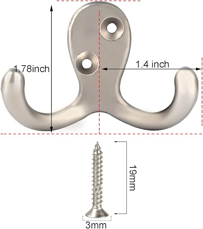 IBosins 10 Pack Heavy Duty Double Prong Coat Hooks Wall Mounted - Image 2
