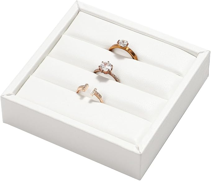 White PU Leather 3-Slots Jewelry Ring Display Tray Showcase Small Jewelry - Image 2