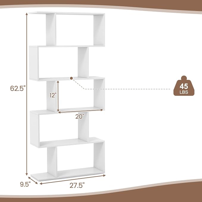 5-Tier Geometric Bookcase Set of 2, 62.5” Freestanding Room Divider Bookshelf - Image 3