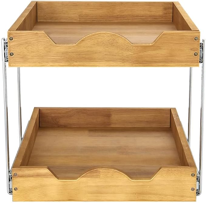 DINDON 2 Tier Pull Out Cabinet Organizer Double Tier Slide Out Wood Drawer - Image 7