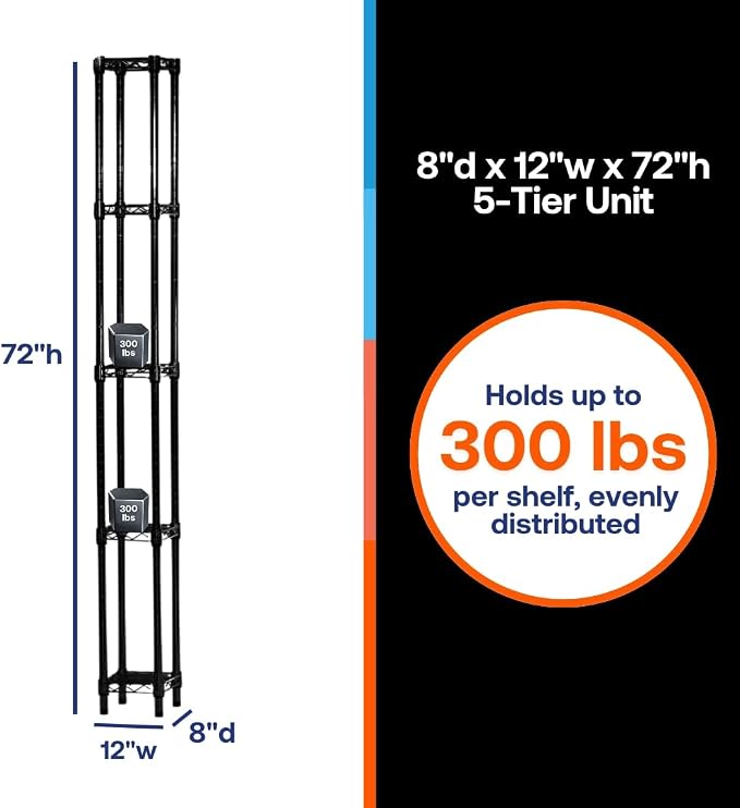 Shelving Inc. 8" d x 12" w x 72" h Black Wire Shelving - Image 2