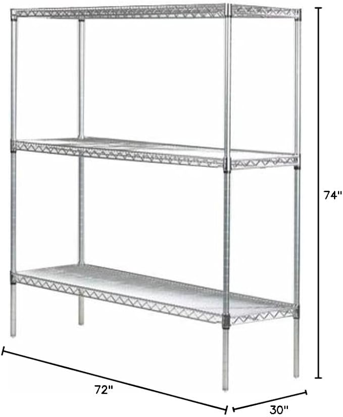 Omega 30" Deep x 72" Wide x 74" High 3 Tier Chrome Starter Shelving Unit - Image 2