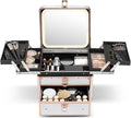 Qislee Makeup Box with Drawer and Four Trays, A Detachable Lighted Mirror by Qislee
