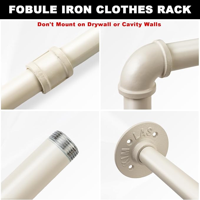 54" White Wall Mounted Clothes Rack, Industrial Pipe Iron Garment Bar, - Image 4