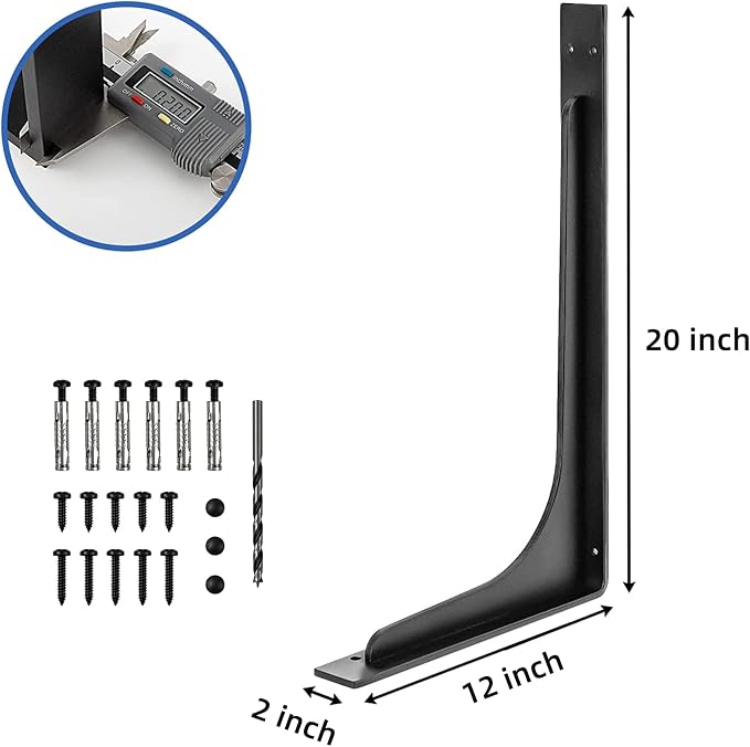 20 x 12 INCH Shelf Brackets, L Shelf Brackets, Vertical Angle, Premium Alloy - Image 2