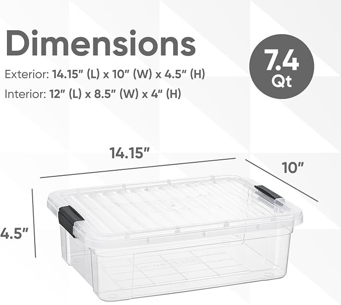 Superio Storage Bins with Lids- 6 Pack, 7.4 Qt Clear Boxes - Image 2