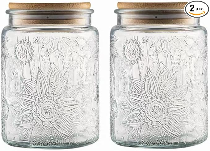 ANSQU 2 Pack Vintage Glass Storage Jar, 23.7 FL OZ Glass Food Storage Containers by ANSQU