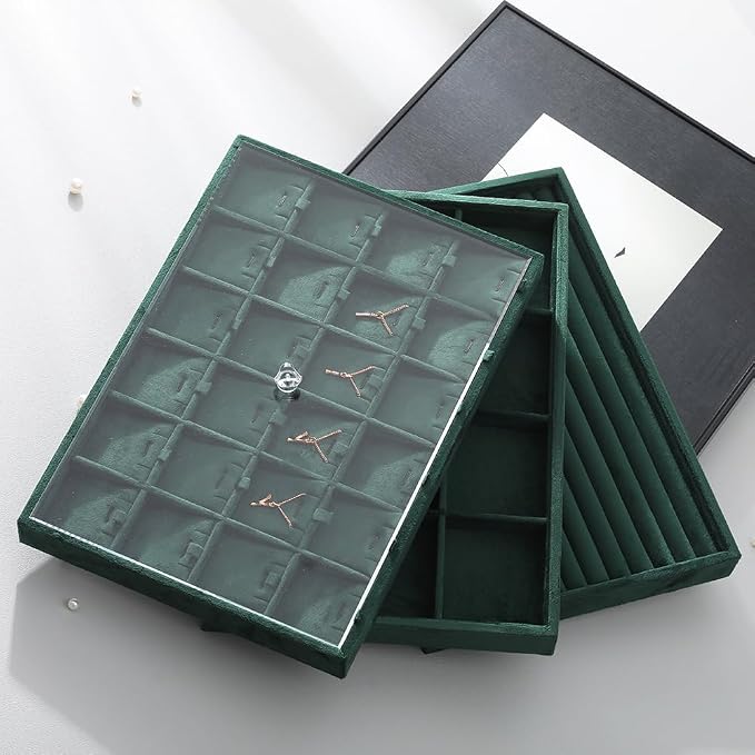 Velvet Necklace Display Tray, Stackable 24 Grid Insert Pendant Necklaces - Image 9