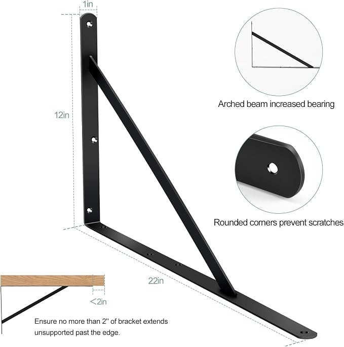 16 Pack L22 x H 12" Black Heavy Duty Shelf Brackets - Image 2