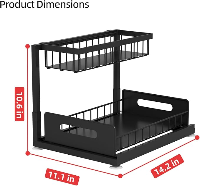 2-Tier Under Sink Slide Out Organizer, Pull Out Cabinet Storage Shelf - Image 7