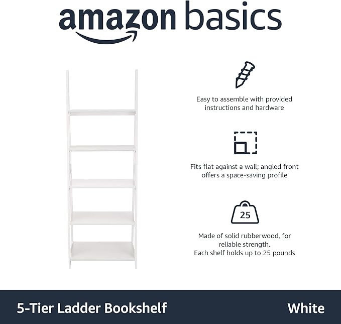 Amazon Basics Ladder Bookshelf Organizer, Solid Rubberwood Frame, 14D x 24.8W x - Image 4