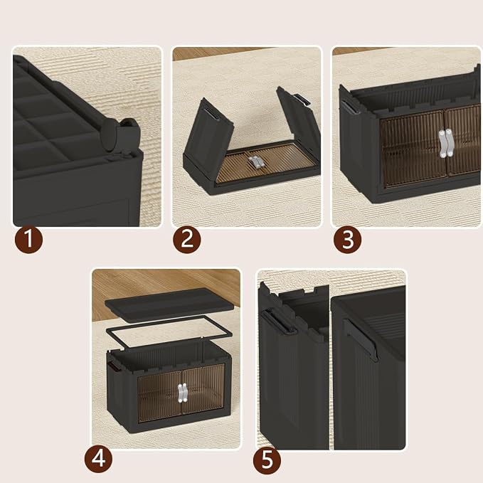 Stackable Storage Bins with Lid & Drawers, Large Foldable Collapsible Storage - Image 7
