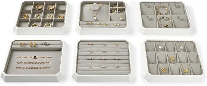 PU Leather Multifunctional Jewelry Display Tray Stackable Jewelry Organizer Tray - Image 2