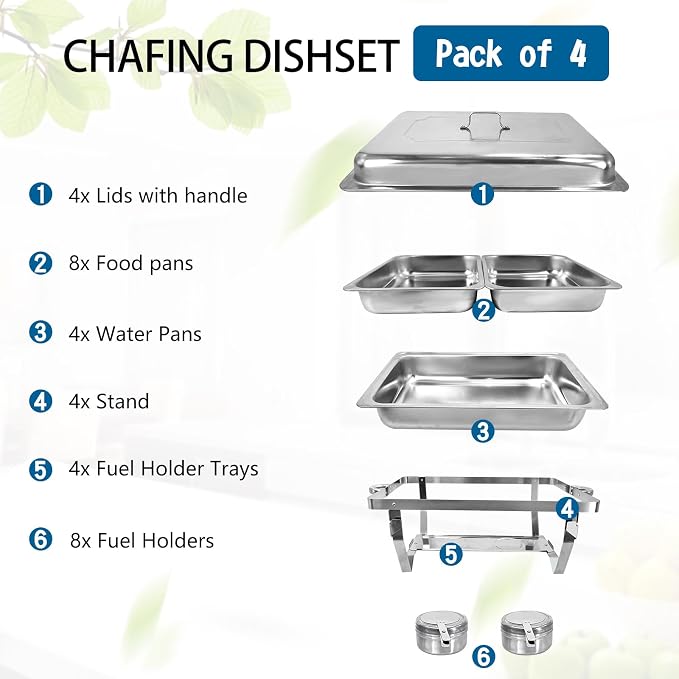 Chafing Dish for Buffet, 4 Pack Stainless Steel Chafing Servers Food Warmer Set - Image 5