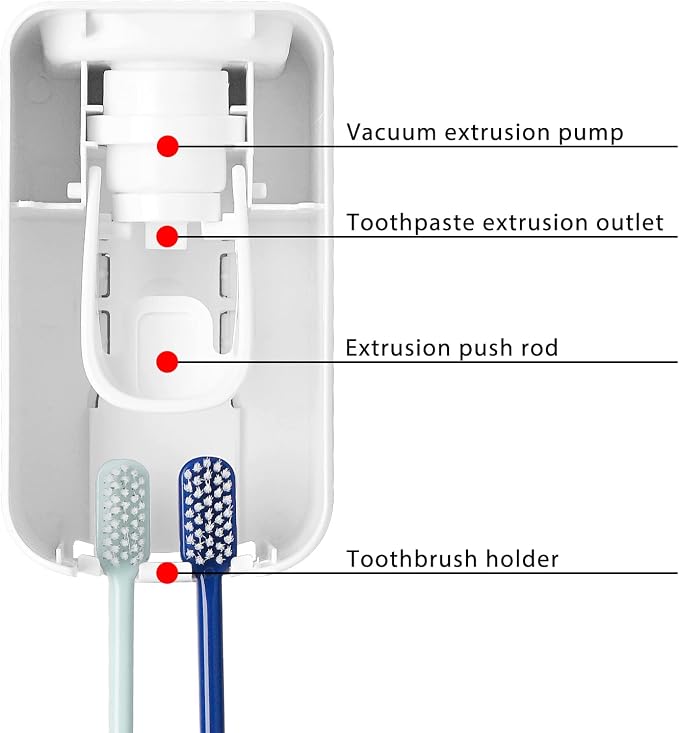 2 Slot Toothbrush Holder and Toothpaste Dispenser Wall Mounted, Automatic - Image 5