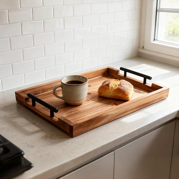 Coffee Table Tray Decorative Nested Vintage Wood Serving Tray Set - Image 5