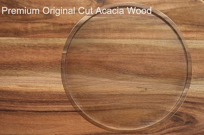 12" Two-Tier Acacia Wood Lazy Susan Organizer Kitchen Turntable - Image 4