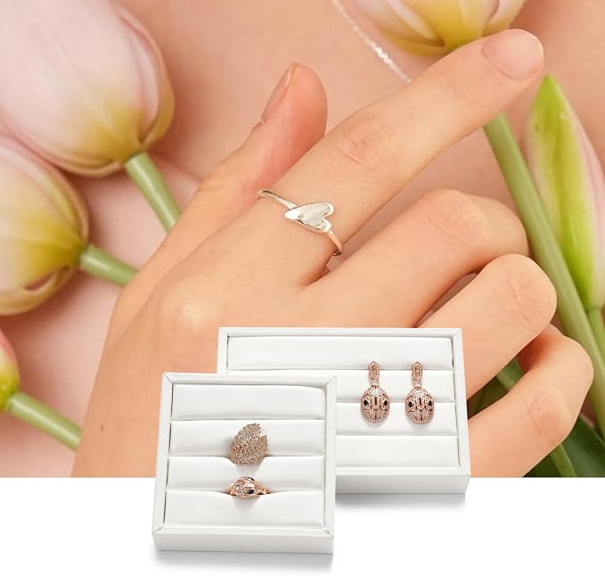 White PU Leather 3-Slots Jewelry Ring Display Tray Showcase Small Jewelry - Image 5