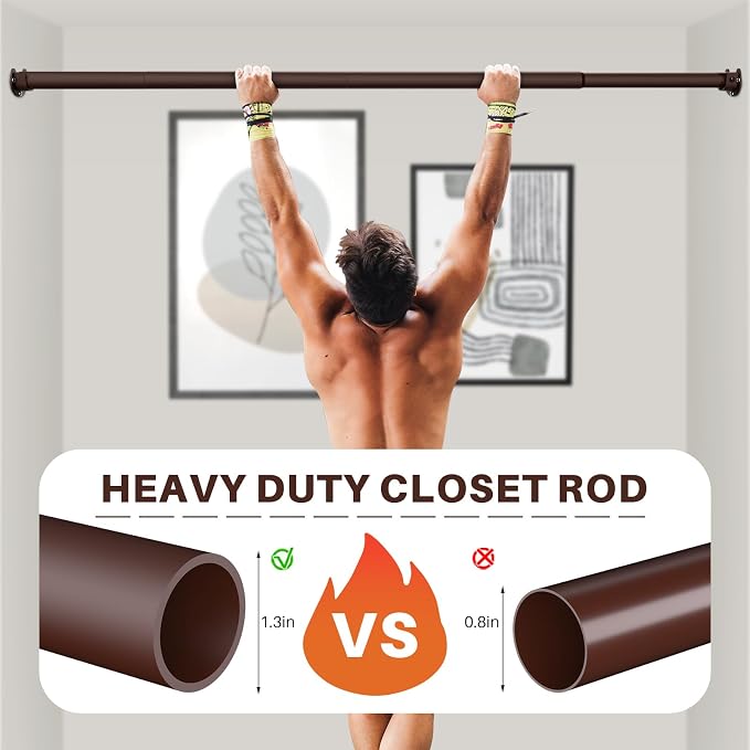 Closet Rod - Closet Rods for Hanging Clothes, 17 to 38 inch Adjustable Closet - Image 3