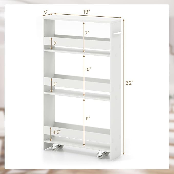 Giantex Slim Storage Cart 4 Tier, Rolling Narrow Island Cart, Side Cabinet - Image 8