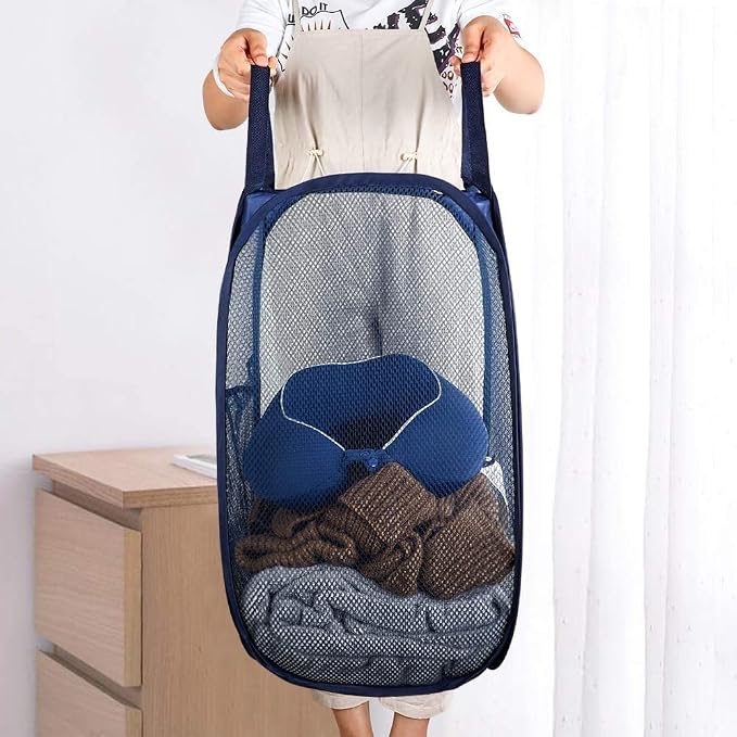 Larpur Popup Mesh Laundry Basket, Collapsible Clothes Washing Laundry Hamper - Image 6