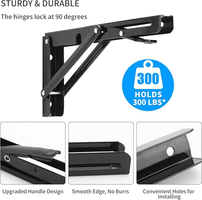 YUMORE Folding Shelf Brackets, 10 Inch Heavy Duty Collapsible Shelf Bracket - Image 4