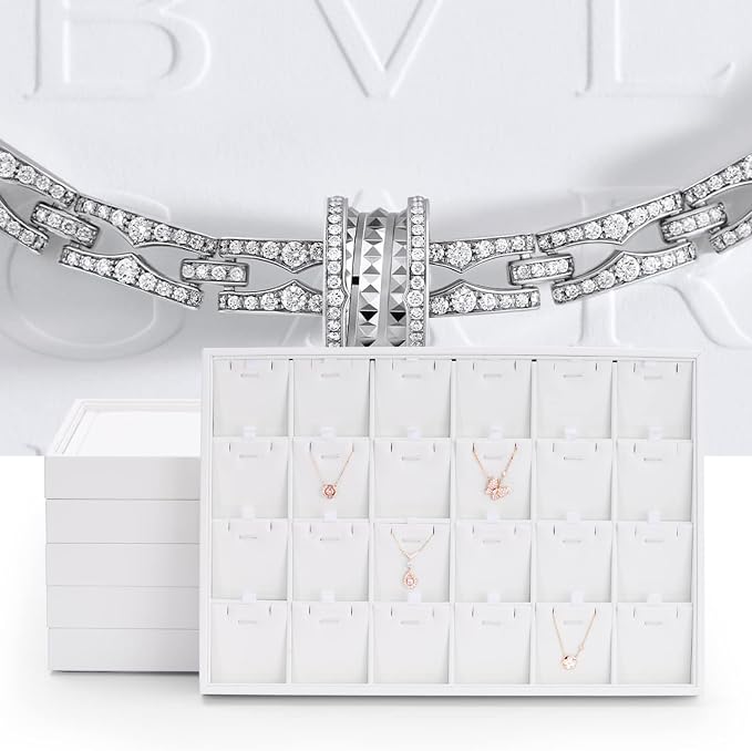 Oirlv Premium White Leather Stackable Jewelry Tray 24 Grid Jewelry Drawer - Image 3