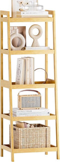 SMIBUY Bamboo Ladder Bookcase, Bathroom Storage Rack Organizer, 4 Tier and 5 by SMIBUY