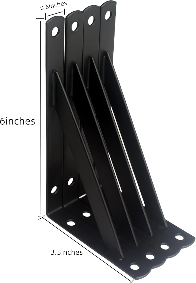 6 Pack L6 x H 3.5" Black Heavy Duty Shelf Brackets - Image 2