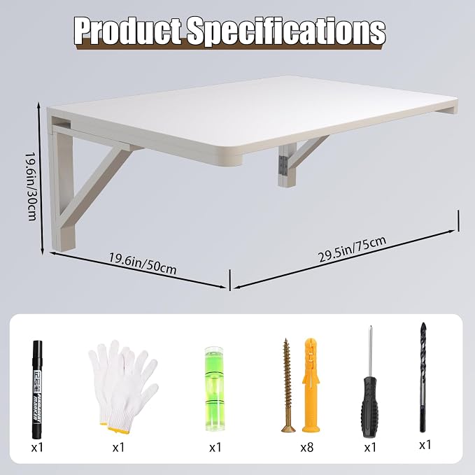 MM MELISEN Wall Mounted Folding Table, 29.5"L x 19.6"W, Space-Saving Design - Image 3