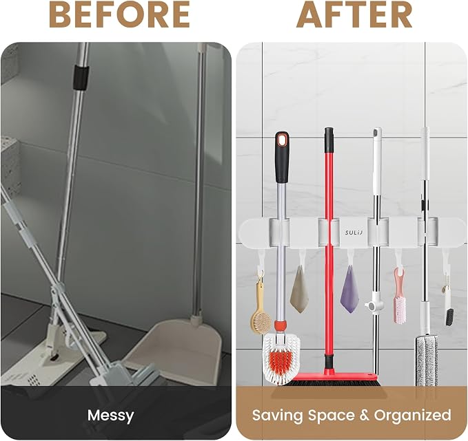 3PCS Broom Holder Wall Mount, No-Drilling Self-Adhesive Mop and Broom Storage - Image 4