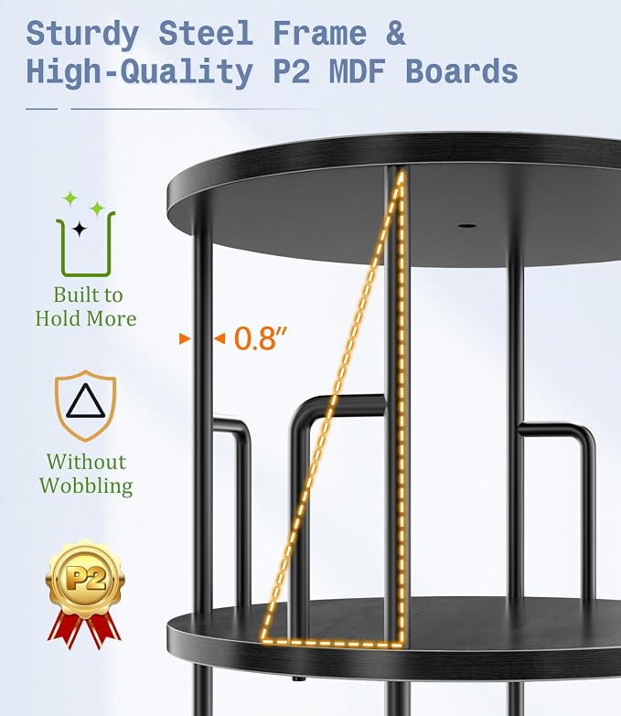 4 Tier Rotating Bookshelf Tower Round Black, 50” Floor Standing Spinning - Image 5