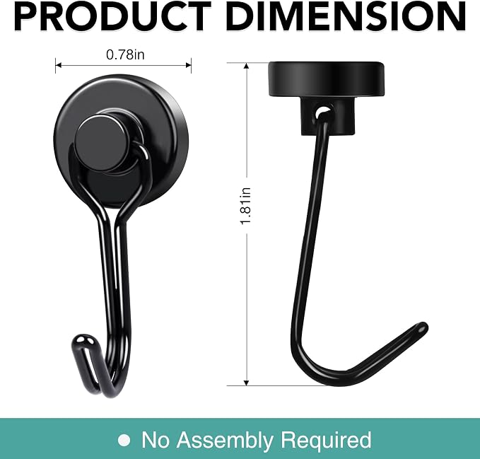 MIKEDE Magnetic Hooks 4 Pack, 40Lbs Heavy Duty Neodymium Magnet Hooks Black - Image 4