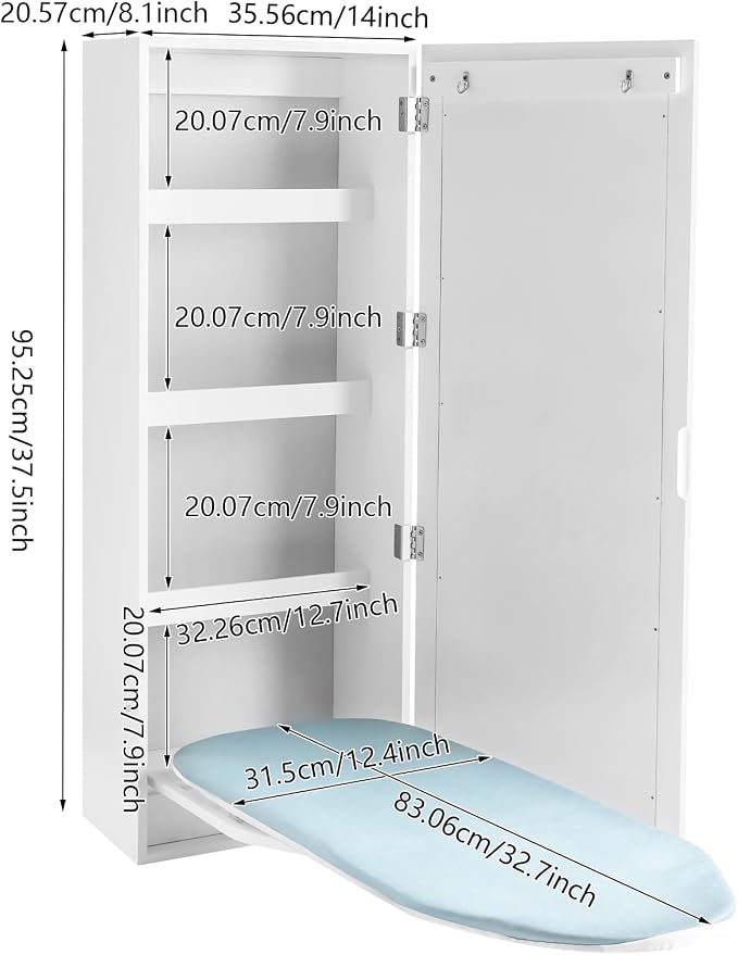 Wall Mount Ironing Board Cabinet, 14 * 8.1 * 37.5inch Built-in Swivel Ironing - Image 2